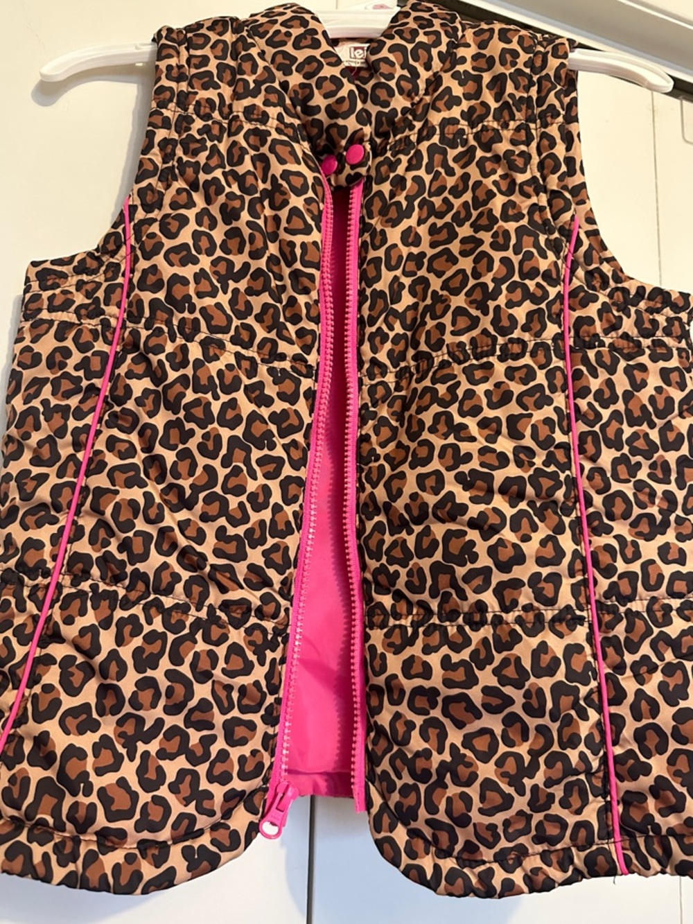 lei Girls Leopard Print Puffer Vest with Pink Trim